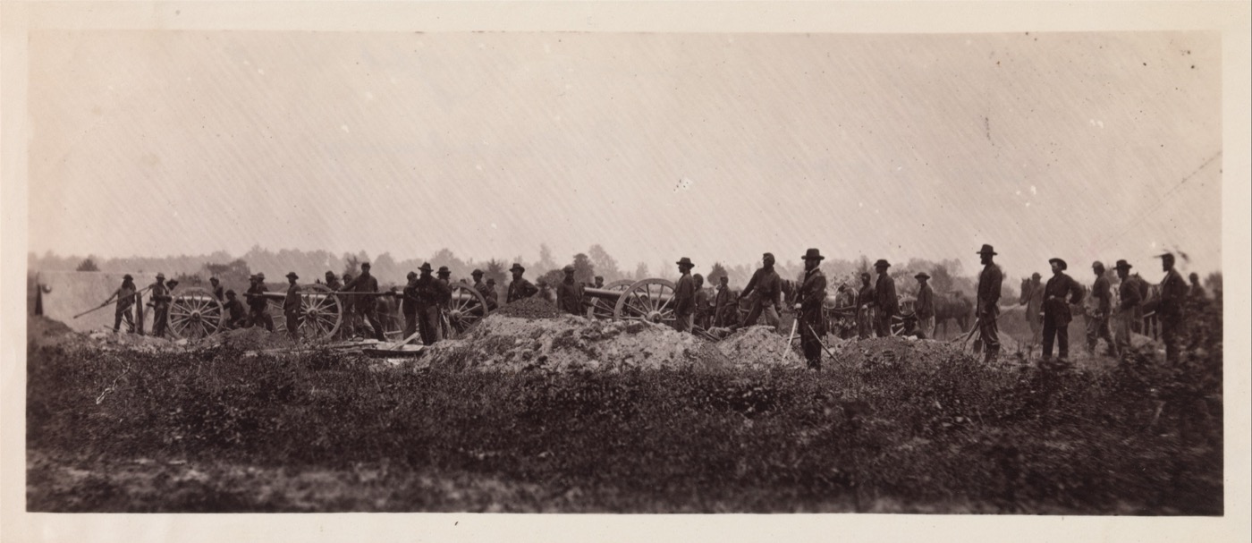 1864 photograph: Battery B, 1st Pennsylvania Light Artillery, in the field south of Petersburg, Virginia.