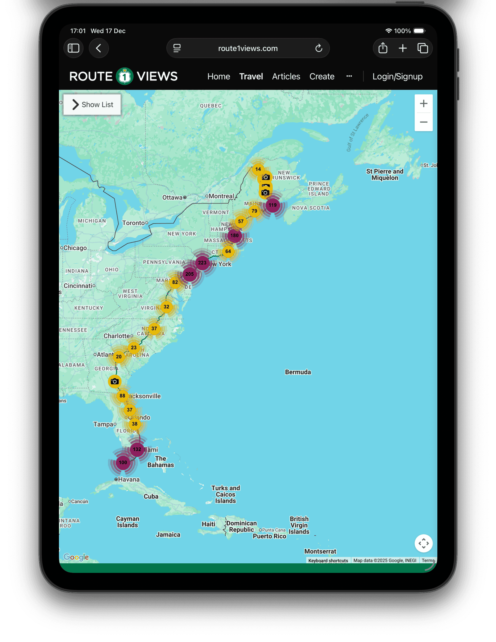 Route1Views Interactive Map on iPad