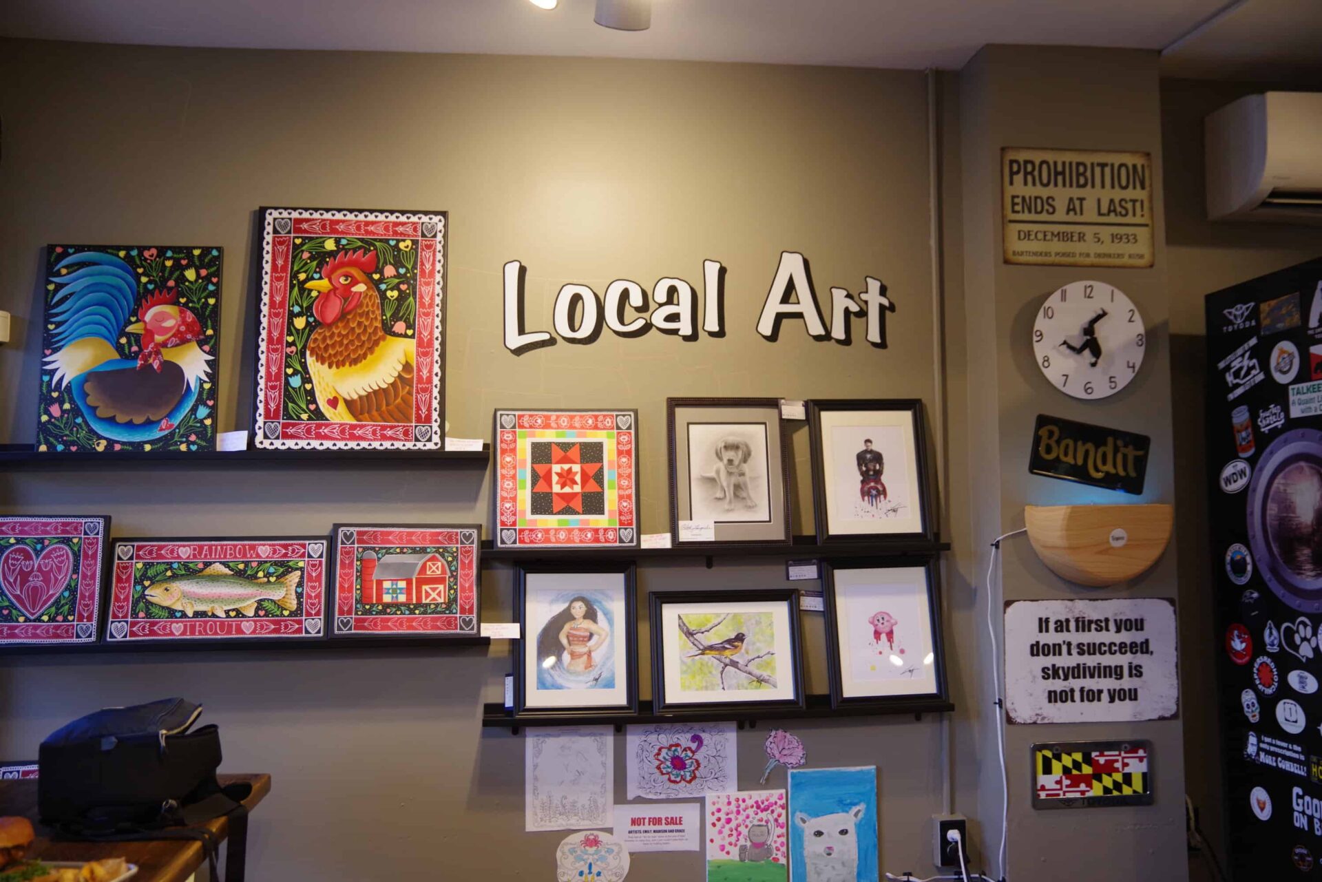 The new local business wall - there's a freezer to the right for local ice cream