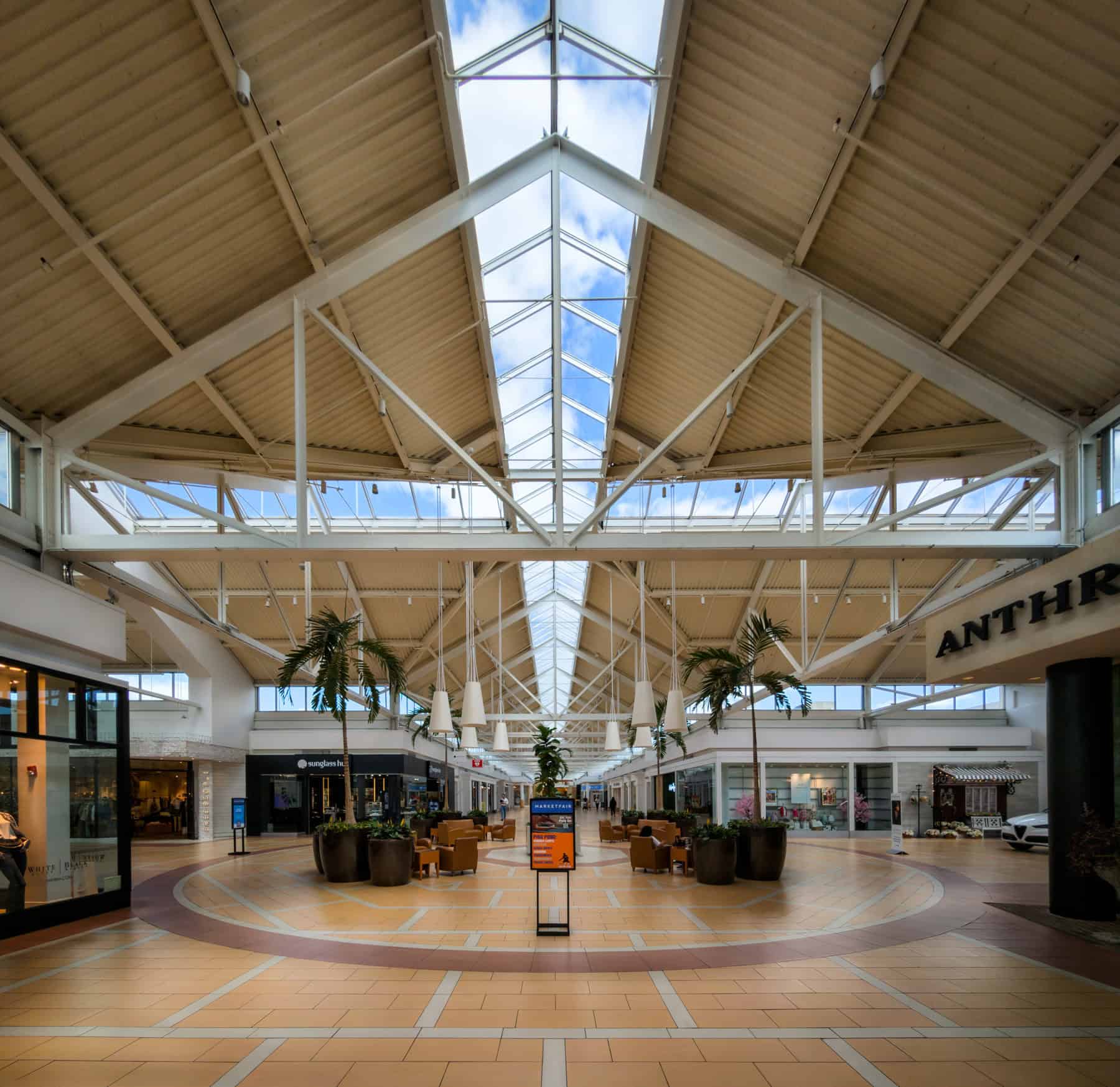 The center of the MarketFair Mall provides a welcoming seating area