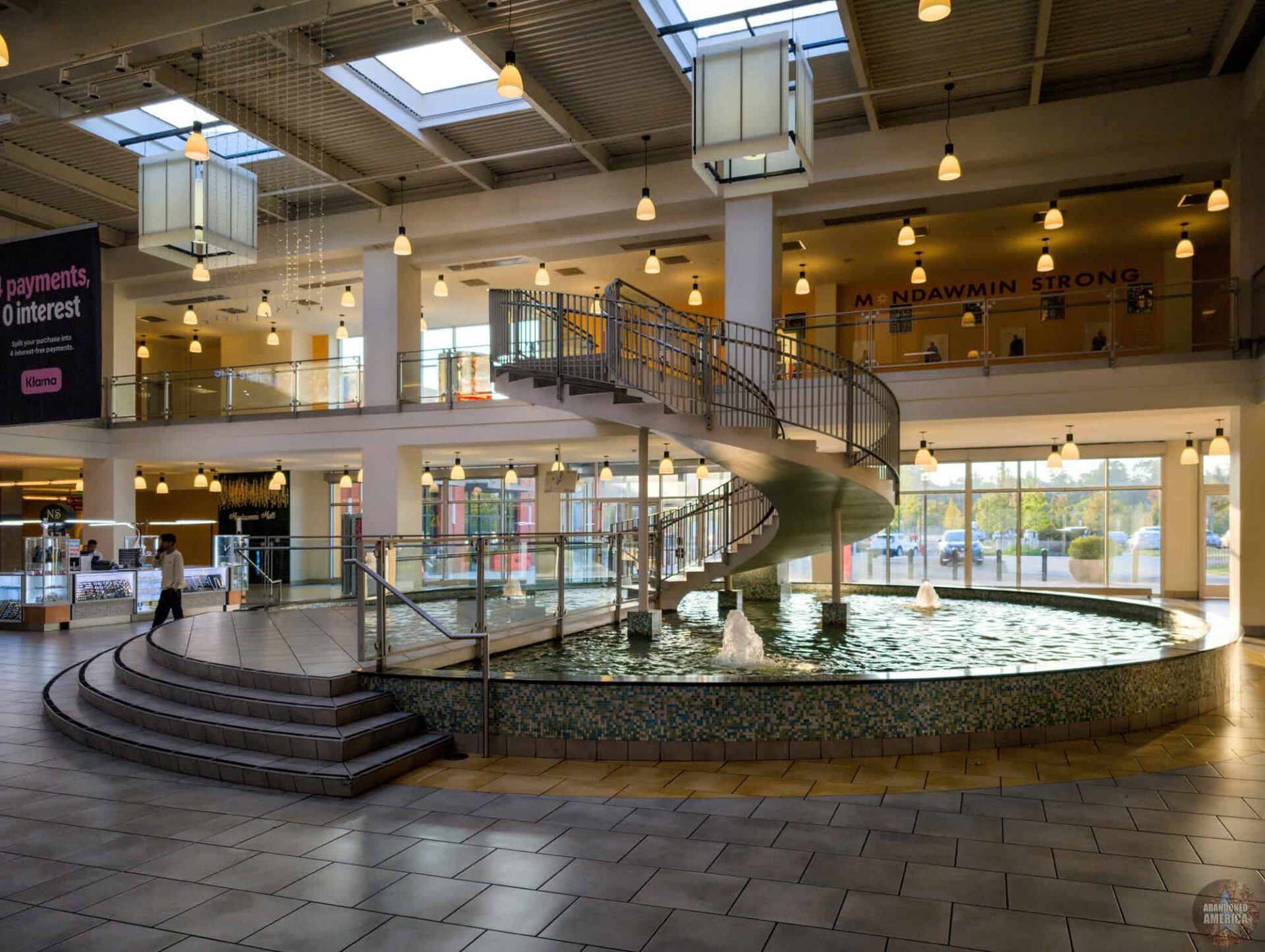 The fountain and spiral staircase are a highlight of the building