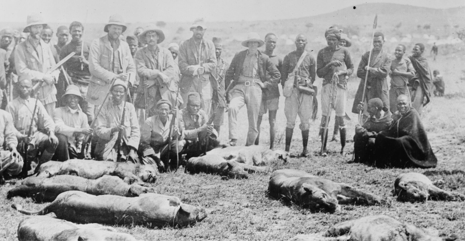 Paul James Rainey's hunt slaughtered these lion. His early silent films depicted safari hunting.