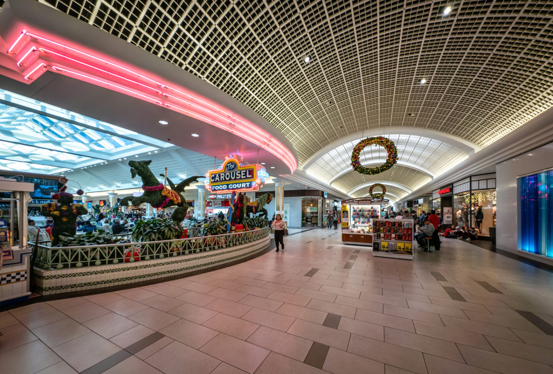 The neon leading into the food court is an excellent feature and makes entering it memorable