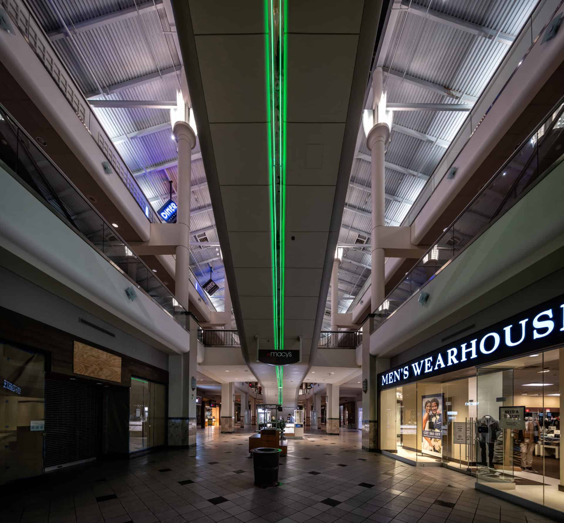 Shortly before closing, some areas of the mall could use better lighting - but the neon is outstanding