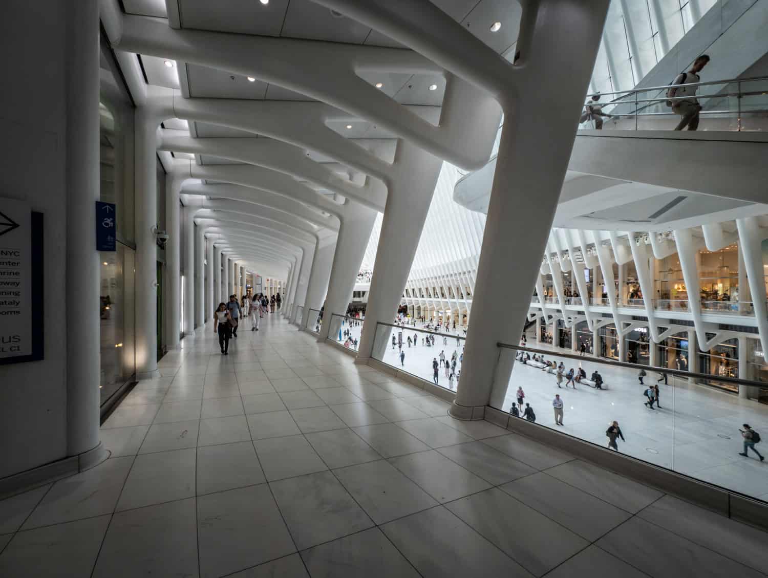 Walkways around The Oculus are lined with stores