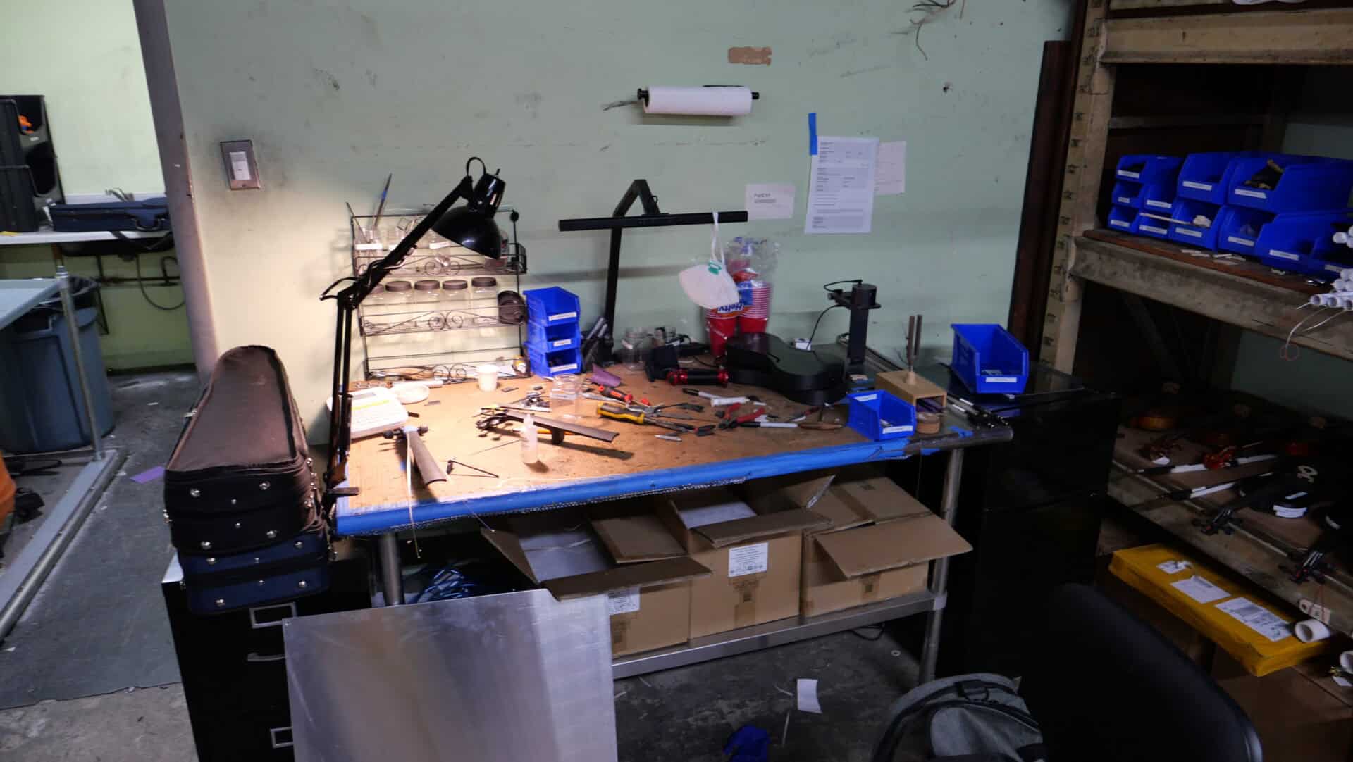 Alfred Goodrich's assembly desk in Yeadon, PA in January, 2026