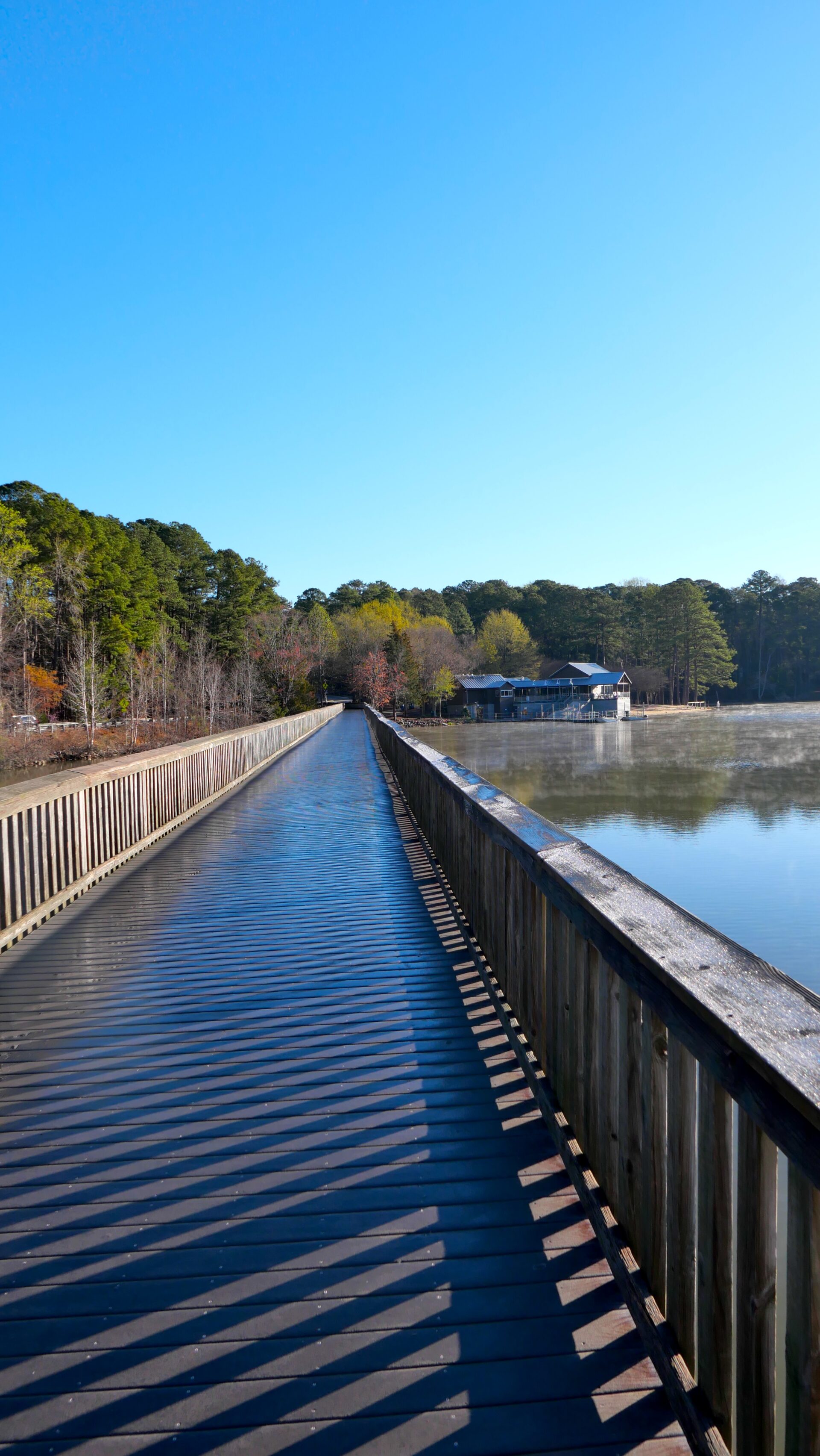 The pedestrian Bridge over Lake Johnson is a focal point for visitors.