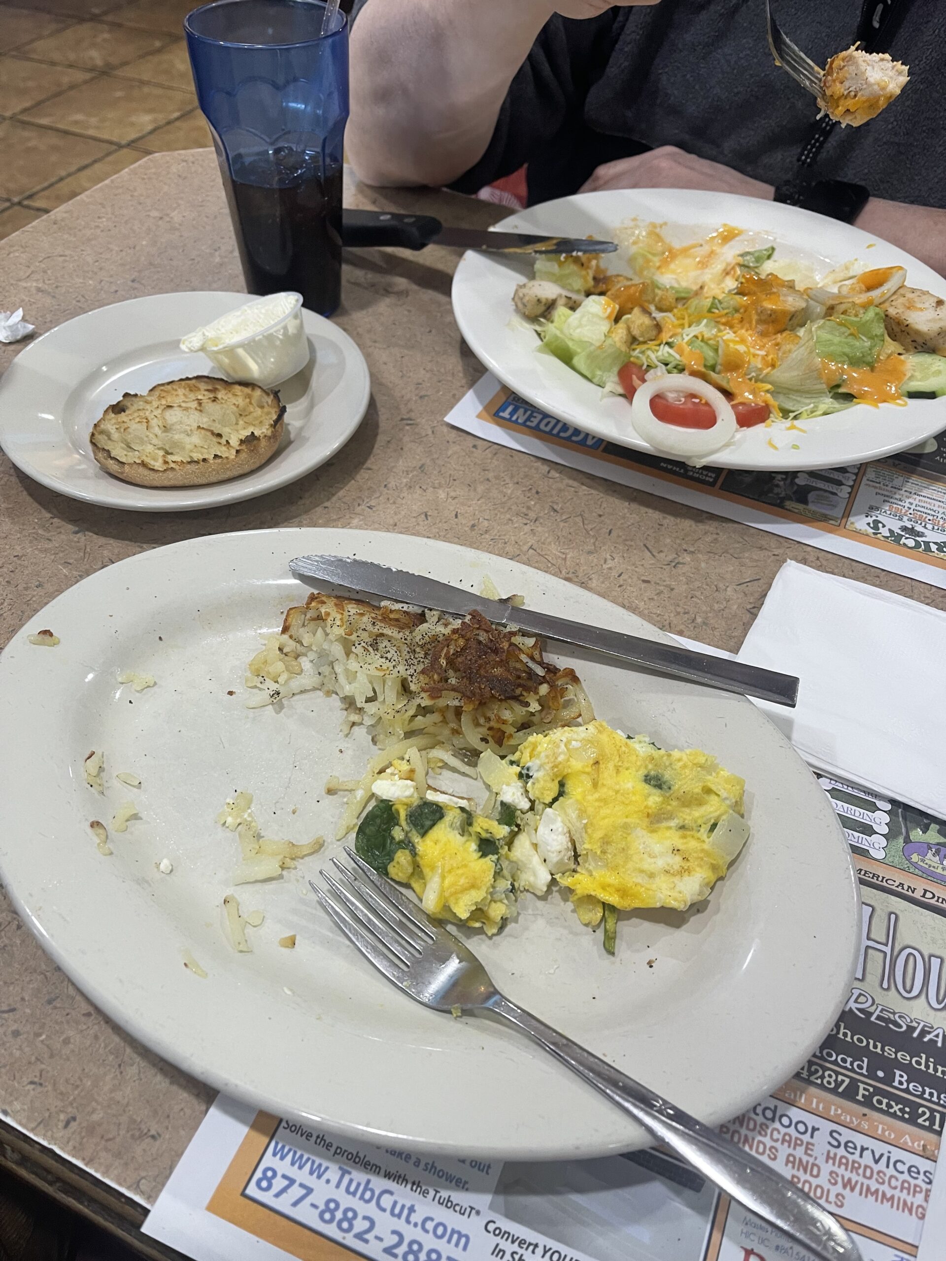 My version of the Smarty Jones omelette - feta cheese, and spinach with hash browns