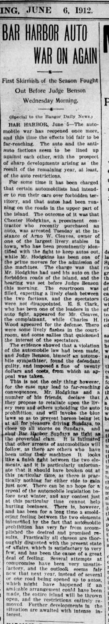 Auto War front-page article from the Bangor Daily News in 1912