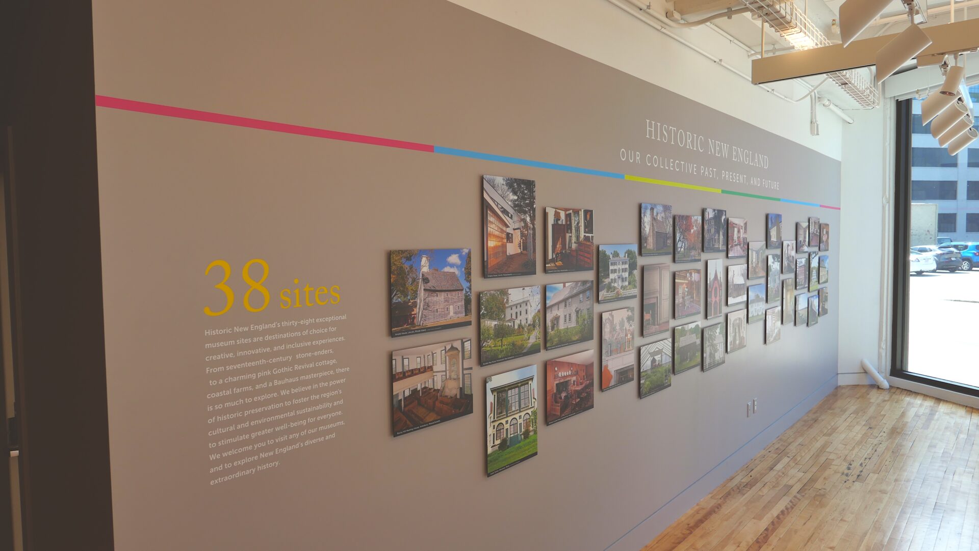Entrance area at the Center displaying images of HNE's properties