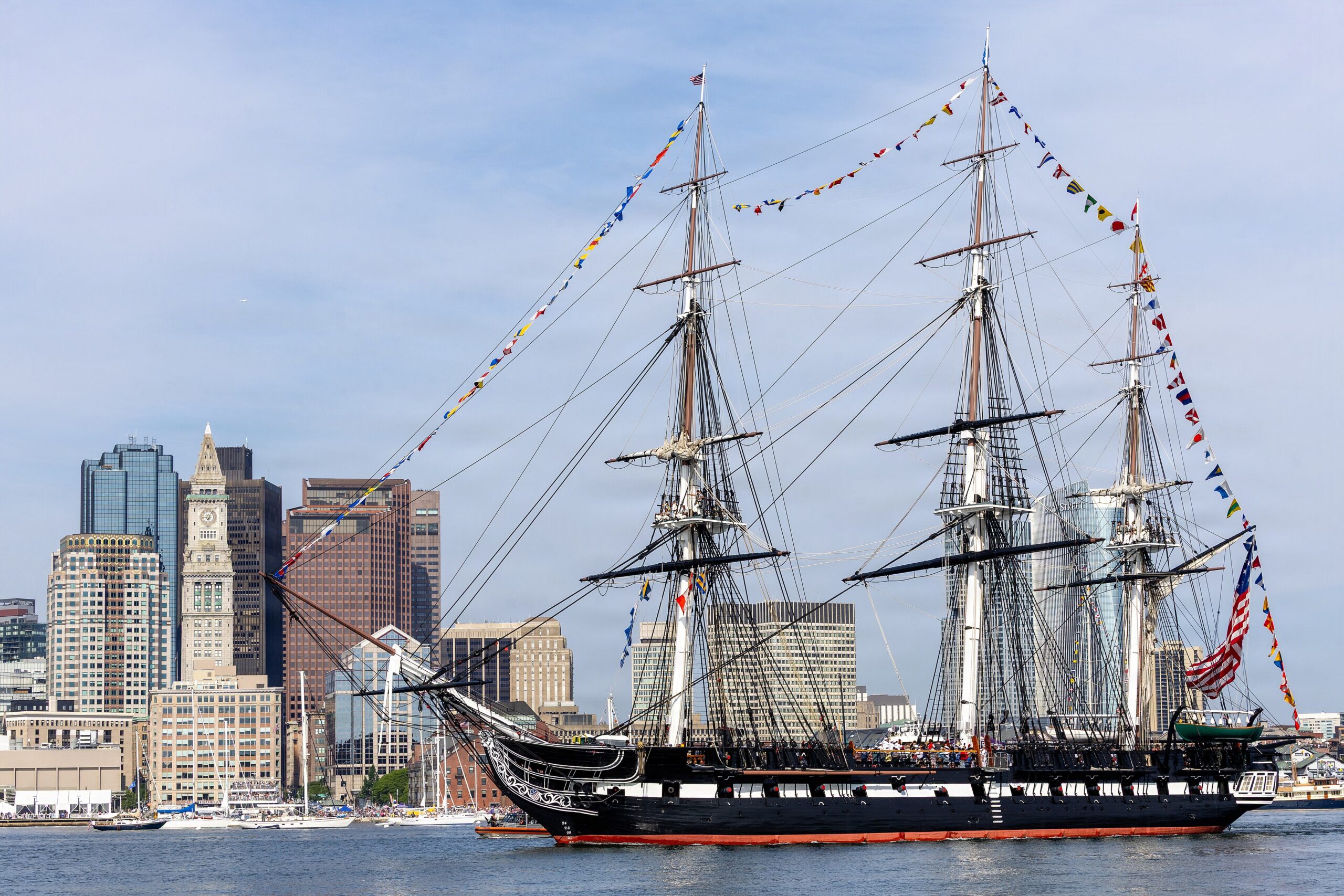 USS Constitution sailing through Boston Harbor